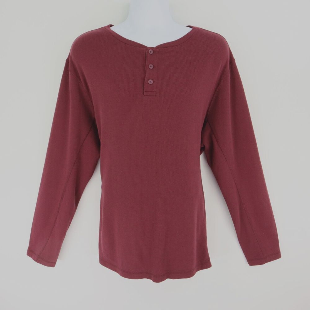 Magellan 1/4 Button Thermal Henley Shirt Mens 2XL Maroon Classic Fit Long Sleeve